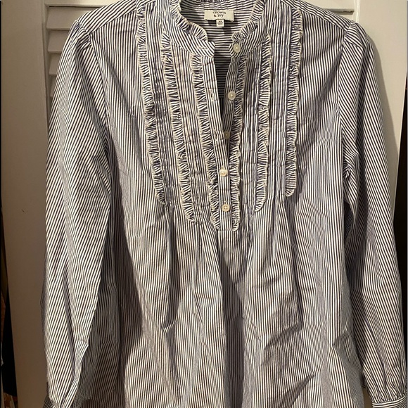 Crown & Ivy blue/ white striped top with ruffles - Picture 1 of 7